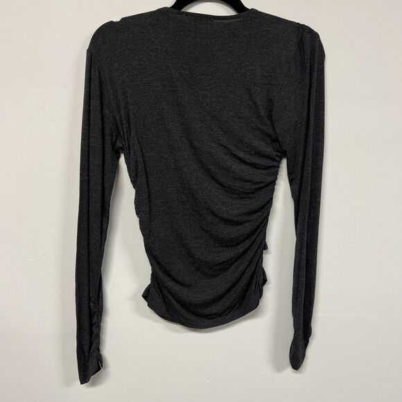 Frame Womens Plunge Twist Front Long Sleeve Modal Top Gray Charcoal Small Sexy - Picture 4 of 13